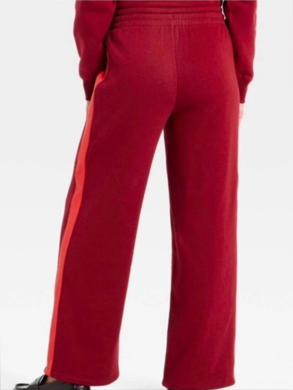 NWT Wide Leg Fleece Track Pants Marroon with Orange Side Stripe Size XXL